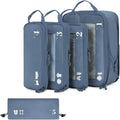 ECOHUB 5 Set Compression Packing Cubes for Suitcases Organiser Bags Set Travel Essentials with Shoe Bag for Traveling Tear-resistant Travel Accessories with ID Tag Expandable Packing Bags(All Blue)