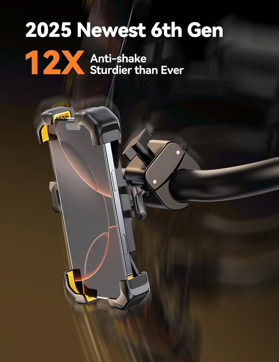JOYROOM Motorcycle Phone Mount, [1s Auto Lock][100mph Military Anti-Shake] Bike Phone Holder for Bicycle, [10s Quick Install] Handlebar Phone Mount, Compatible with iPhone, Samsung, All Phone, Yellow