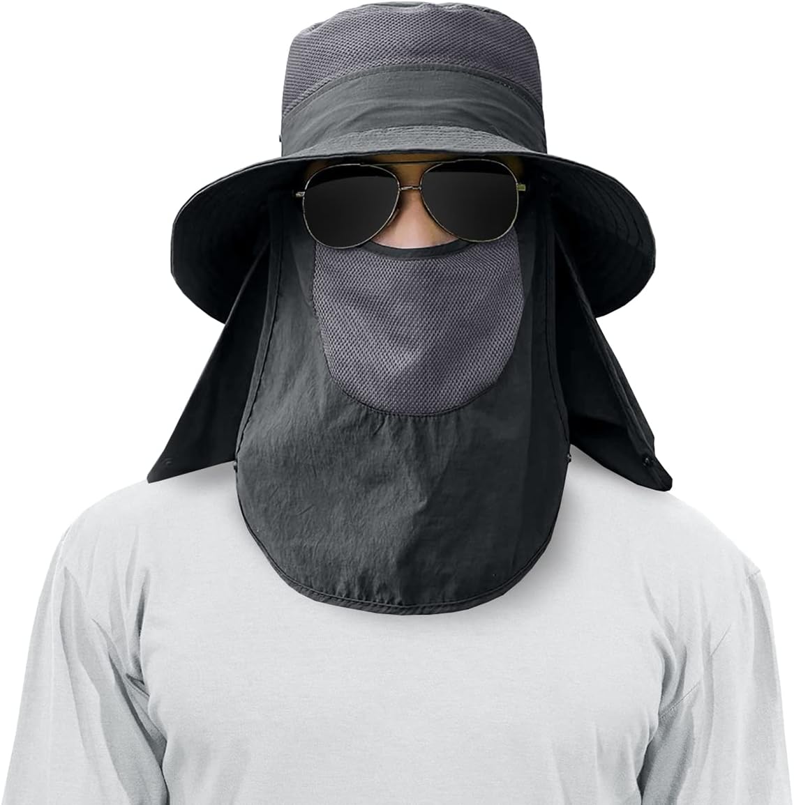 3 Pack Mens Outdoor Wide Brim Fishing Hat,UPF 50+ Sun Protection Cap with Face Neck Flap for Hiking & Garden