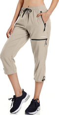 Ksmien Women's Hiking Cargo Capri Pants Quick Dry with Zipper Pockets