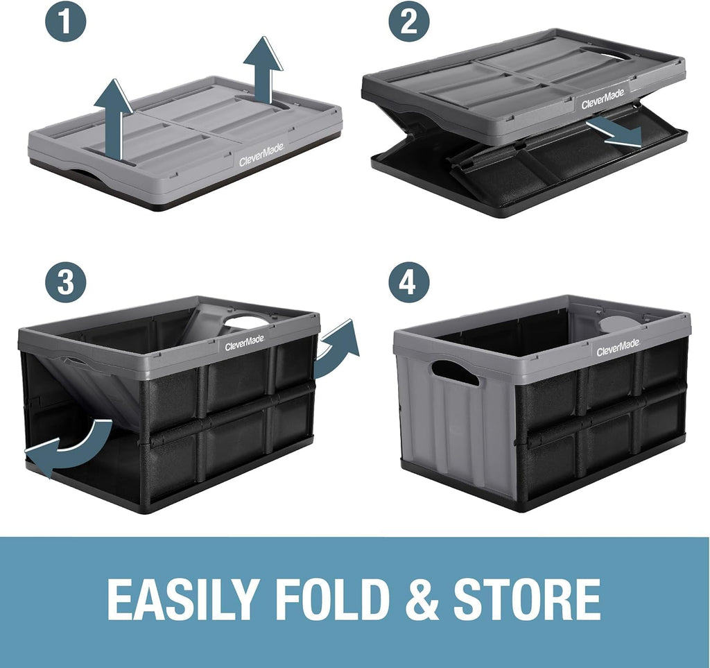 CleverMade Collapsible Storage Bin (100% Recycled) - 46L - Obsidian (3PK)