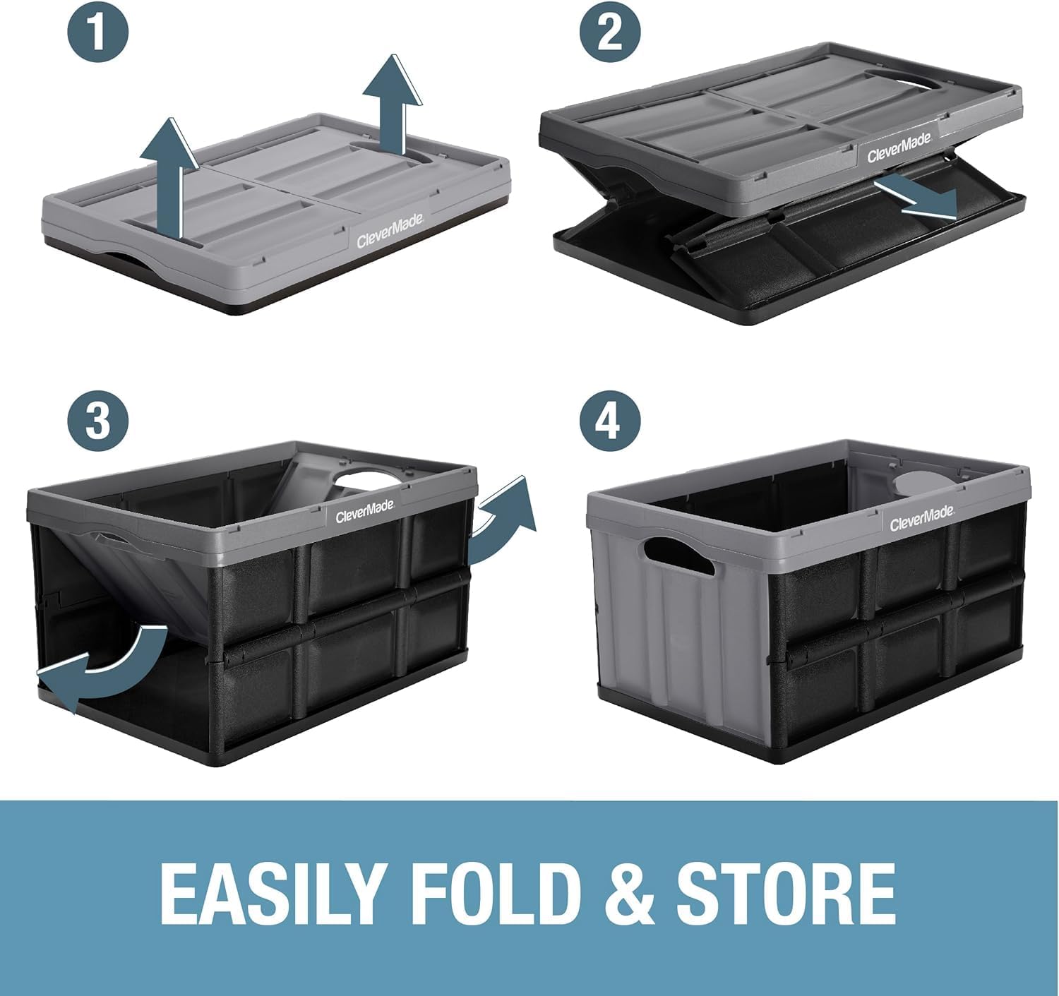 CleverMade Collapsible Storage Bin (100% Recycled) - 46L - Obsidian (3PK)
