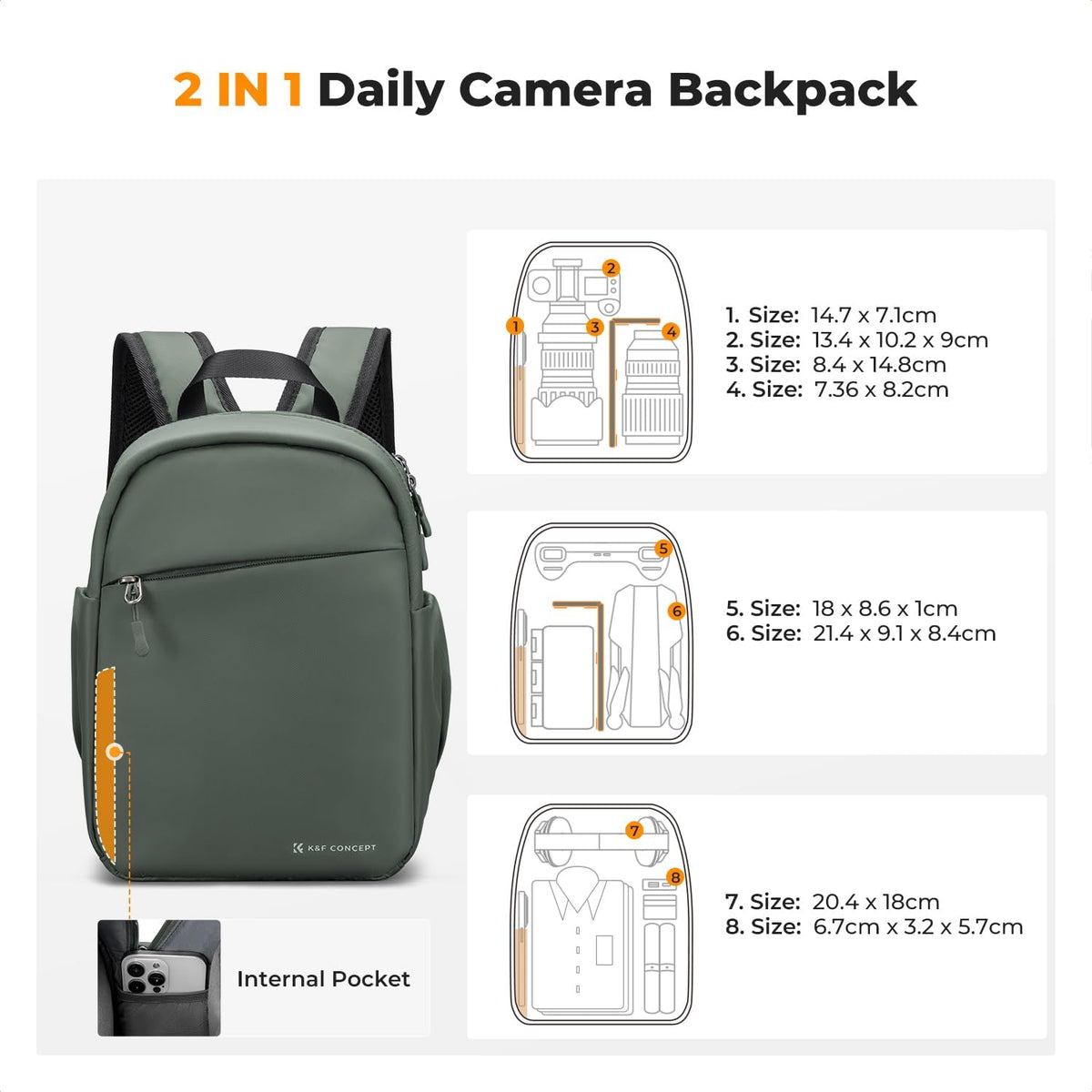 K&F CONCEPT Camera Backpack, Lightweight Compact Camera Bag 5L