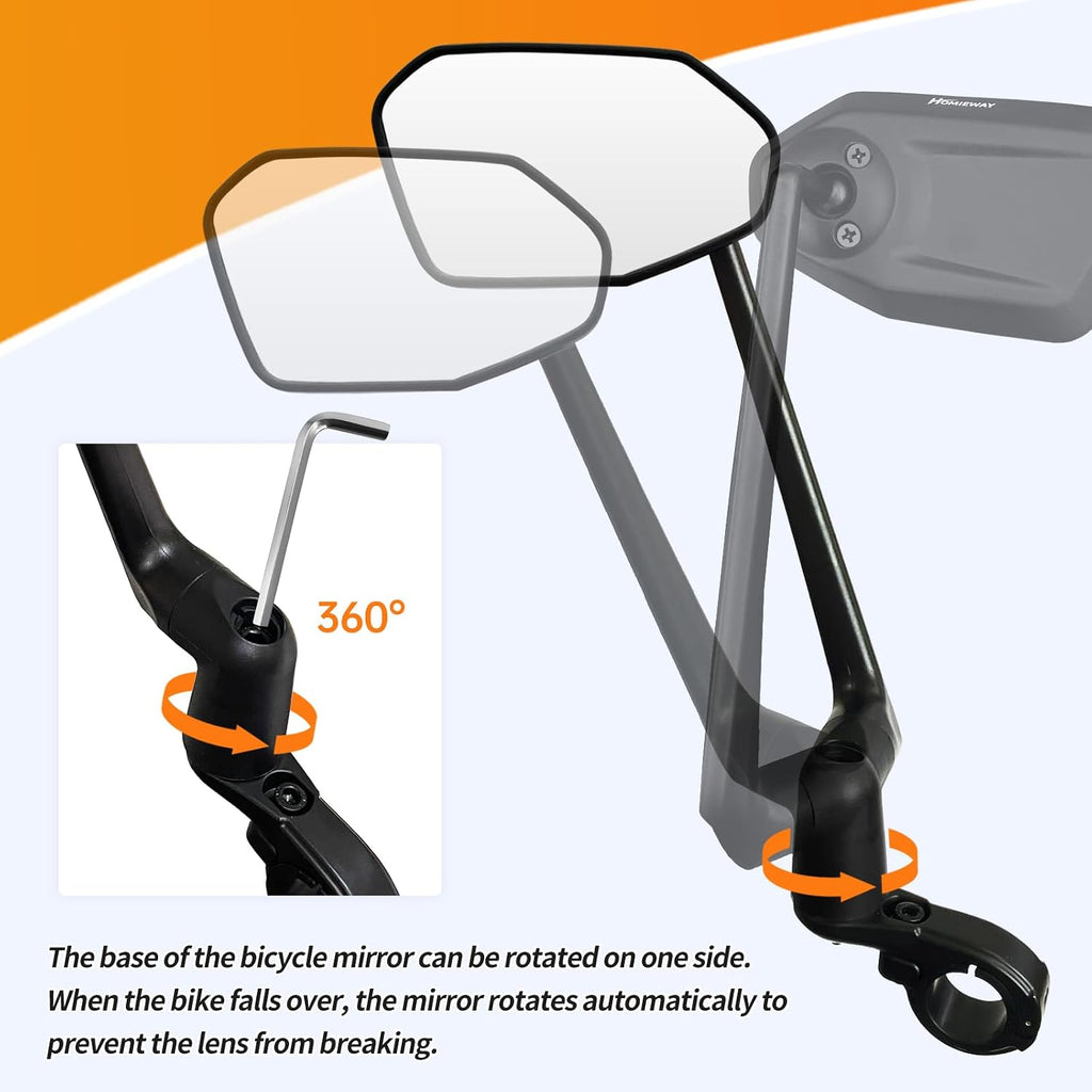 Bike Mirror, Aluminum Handlebar Mount Foldable & Adjustable Bicycle Mirror, HD Real Glass Rear View Mirror for E-bike Scooter MTB, Mountain Bike & City Bikes (Left 0.87-1")