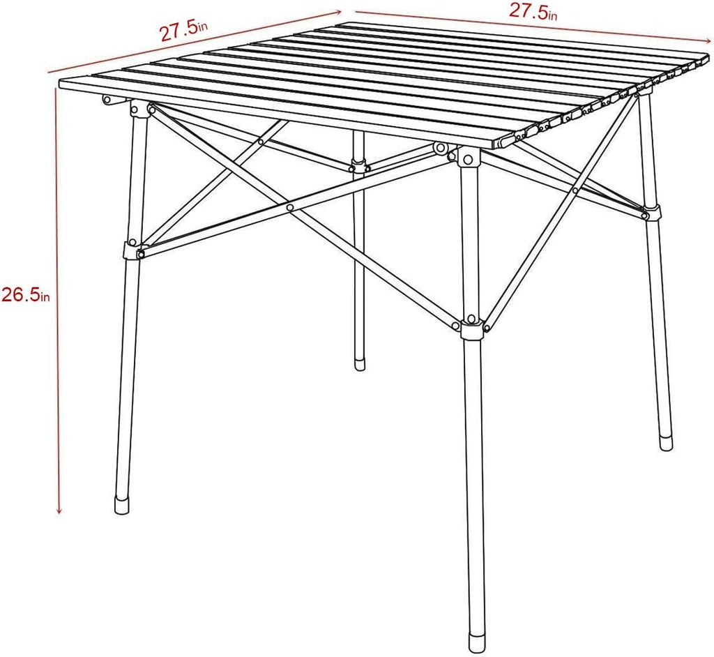 Portal Lightweight Aluminum Folding Square Table Roll Up Top 4 People Table