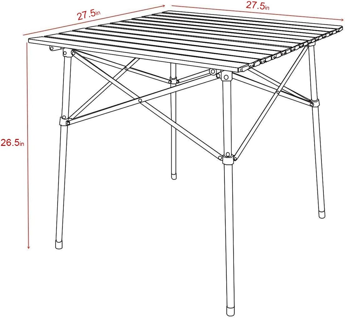 Portal Lightweight Aluminum Folding Square Table Roll Up Top 4 People Table