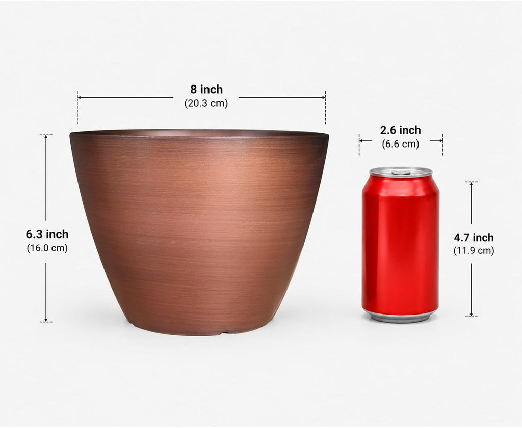 Vanslogreen 2 Pack Plastic Plant Pots with Drainage Holes, 8 inch Planter for Indoor Outdoor Plant, Garden Flower Pots for Aloe, Herbs, Cactus (Brushed Copper, 2pcs)