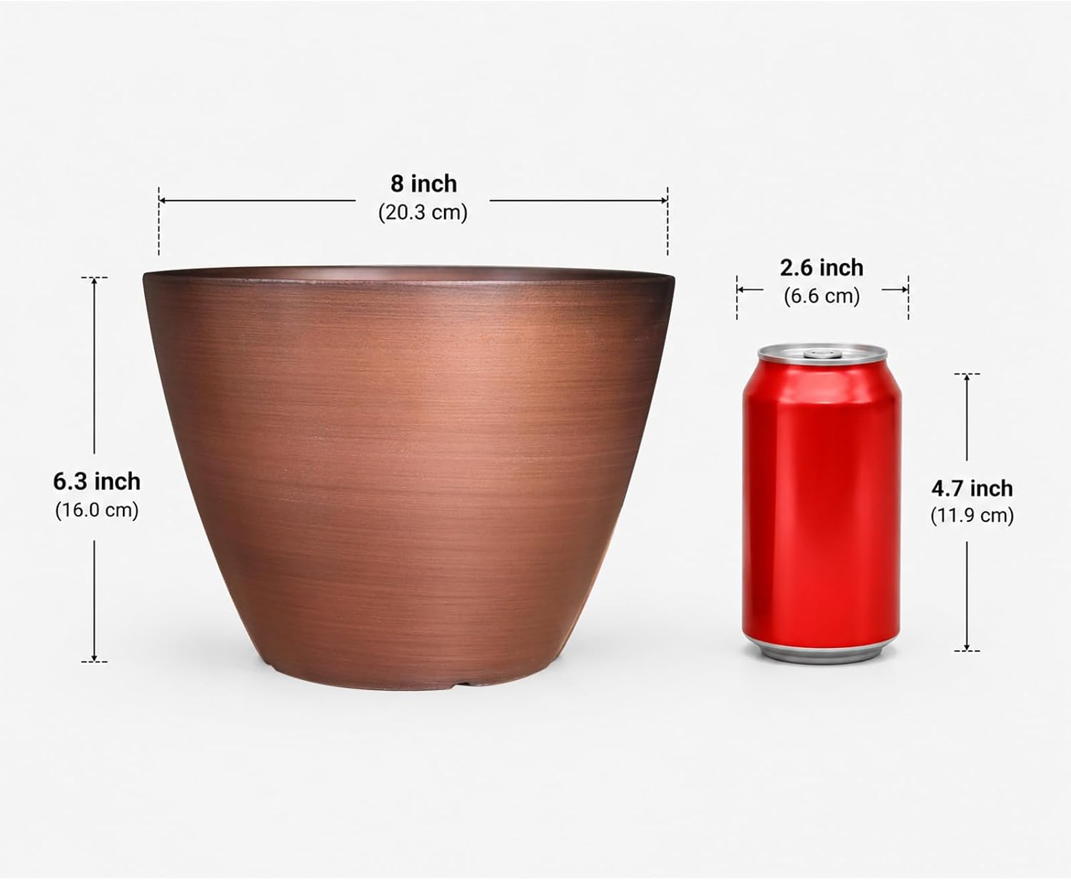 Vanslogreen 2 Pack Plastic Plant Pots with Drainage Holes, 8 inch Planter for Indoor Outdoor Plant, Garden Flower Pots for Aloe, Herbs, Cactus (Brushed Copper, 2pcs)
