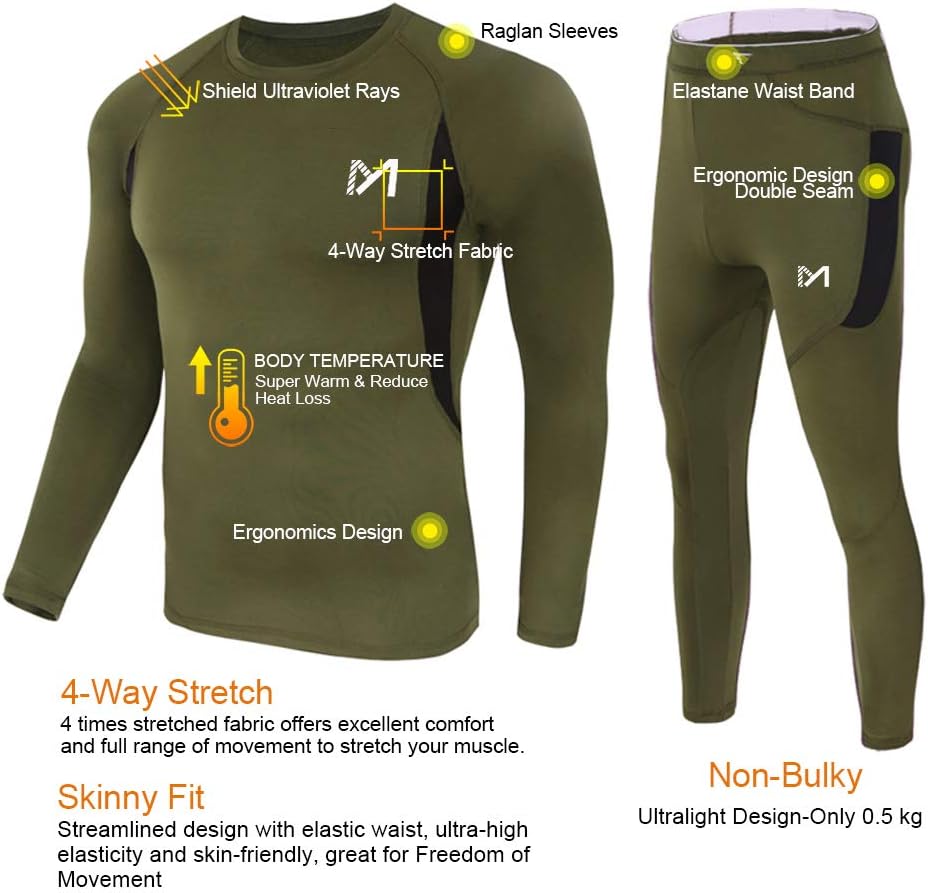 MEETYOO Thermal Underwear for Men, Winter Gear Long Johns Base Layer Top and Bottom Set for Skiing Running