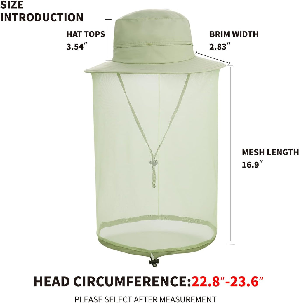 Fishing Hat Sun Protection Hat Mosquito Head Net for Outdoors Bucket Hat with Hidden Net Mesh
