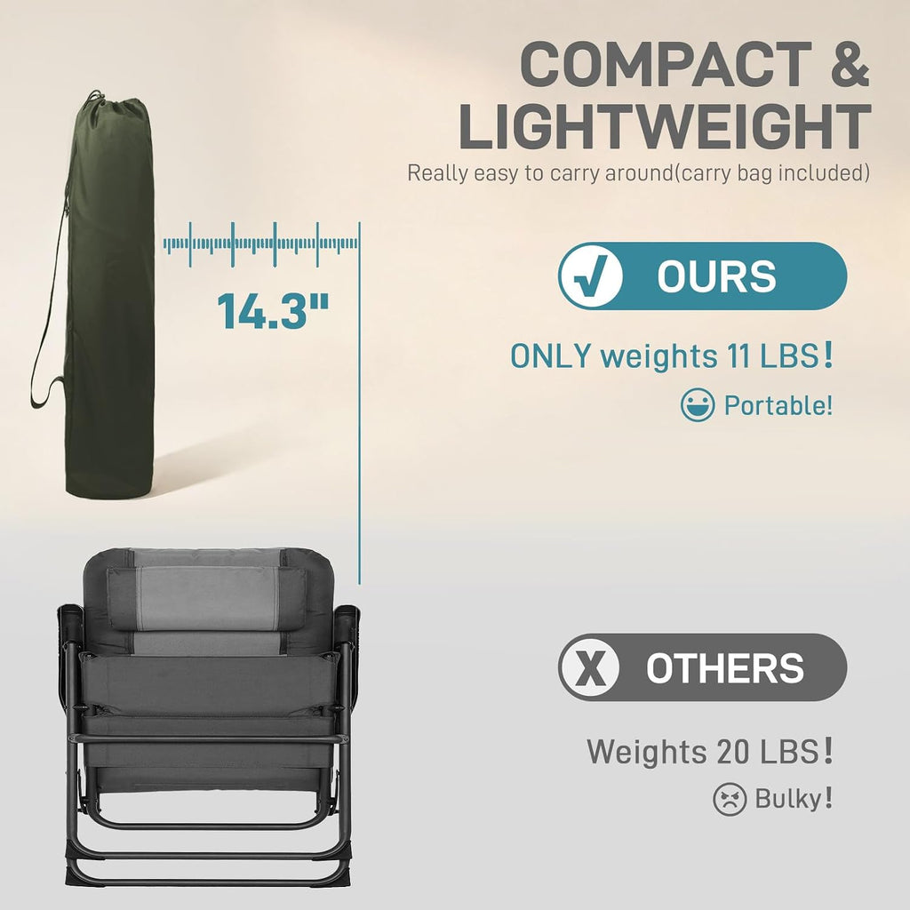 EVER ADVANCED Reclining Camping Chairs for Adult Supports 350lbs Green