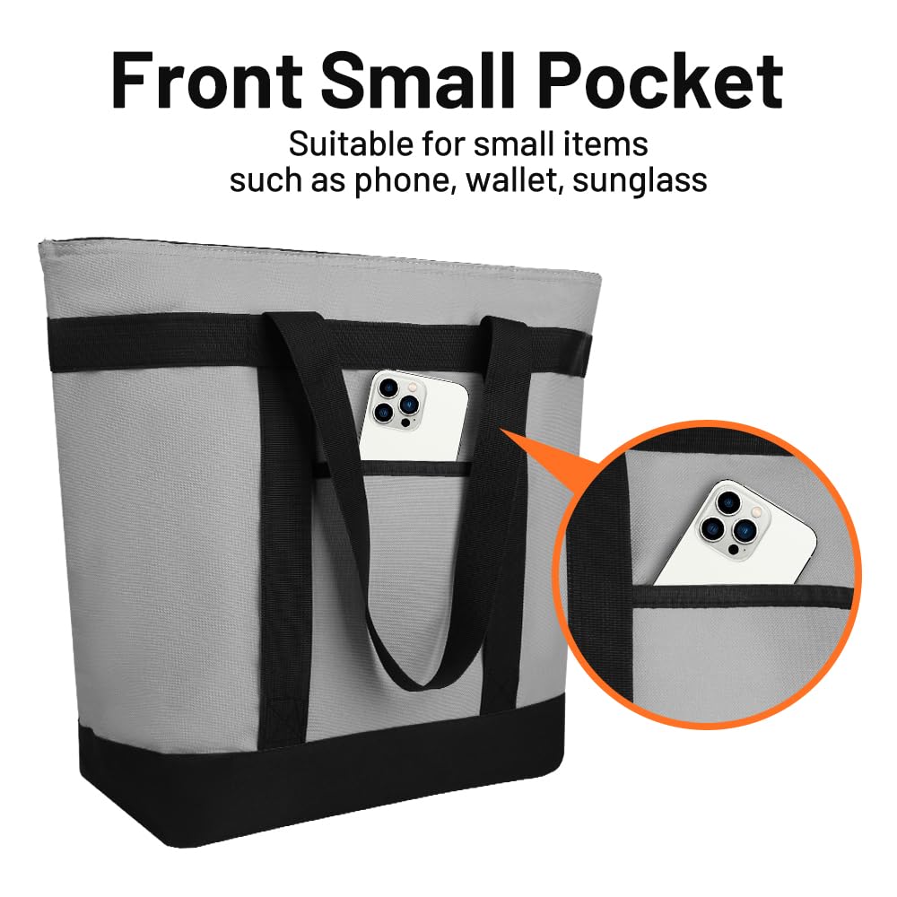2PK Insulated Grocery Tote Bags, Large Reusable Cooler Bags with Zipper, Leakproof Thermal Shopping Bags for Food Delivery, Beach, Travel, Uber Eats & Picnic, Collapsible Personalized