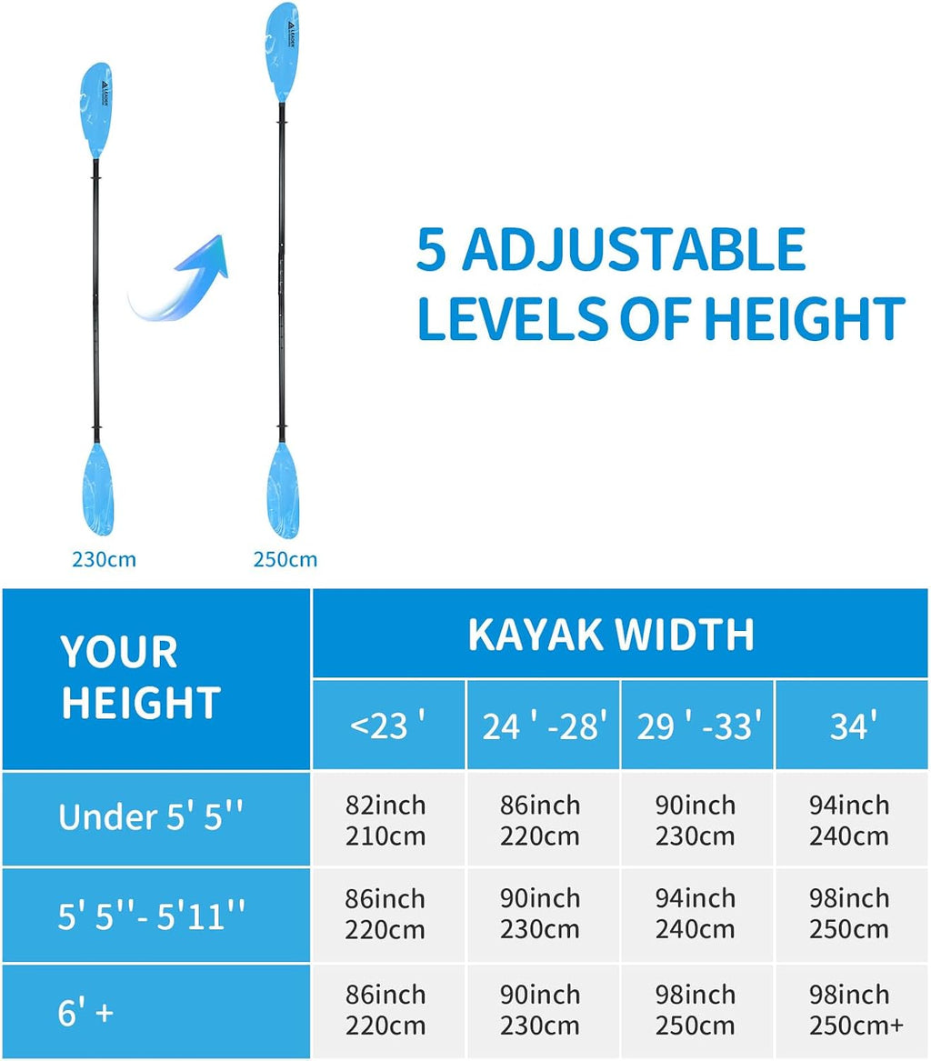 Leader Accessories Adjustable Kayak Paddle 90-98in for Fishing Adults Youth