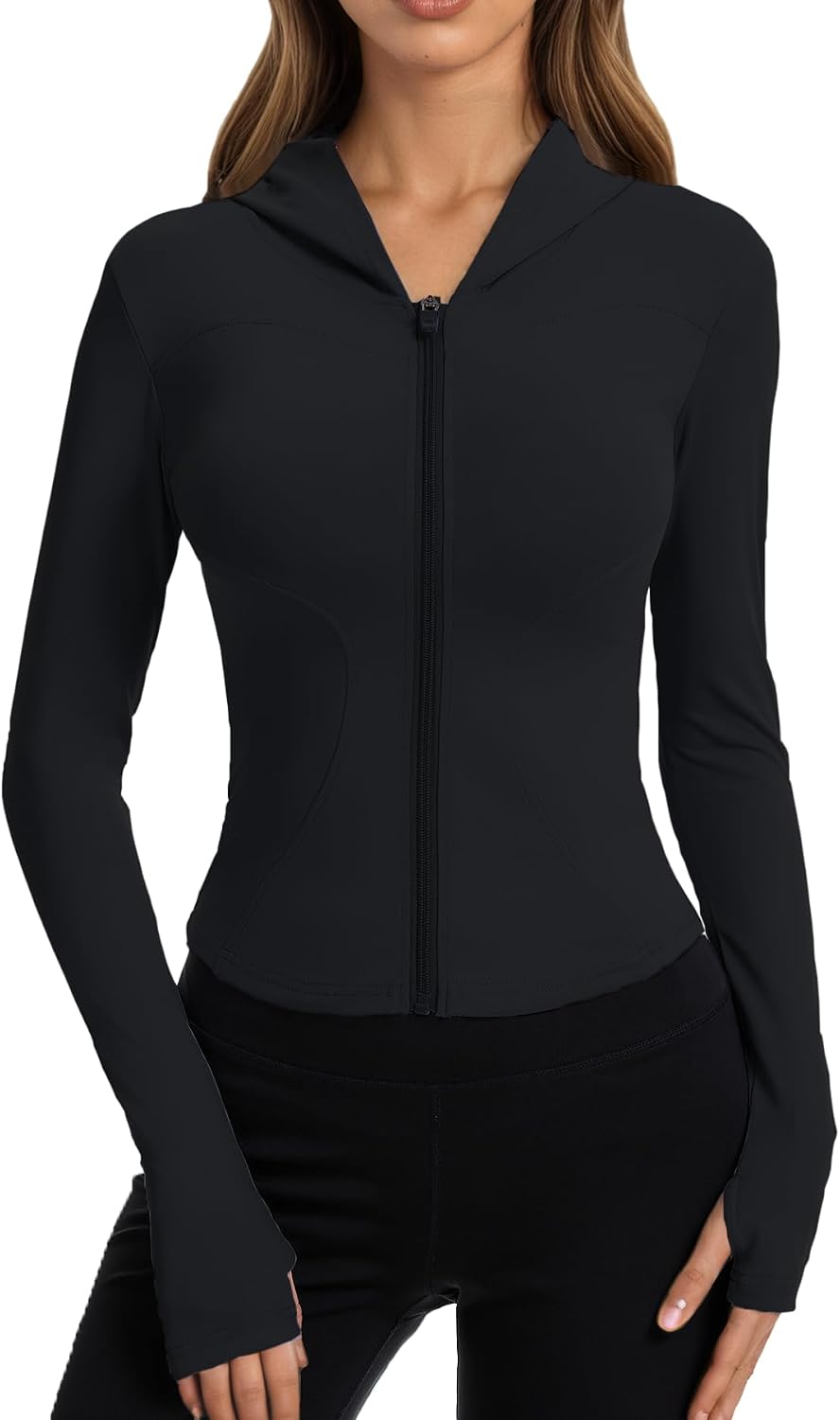 Women Bbl Jackets with Hood Compression Workout Tops Lined or Unlined Lightweight Yoga Gym Jacket with Thumb Hole