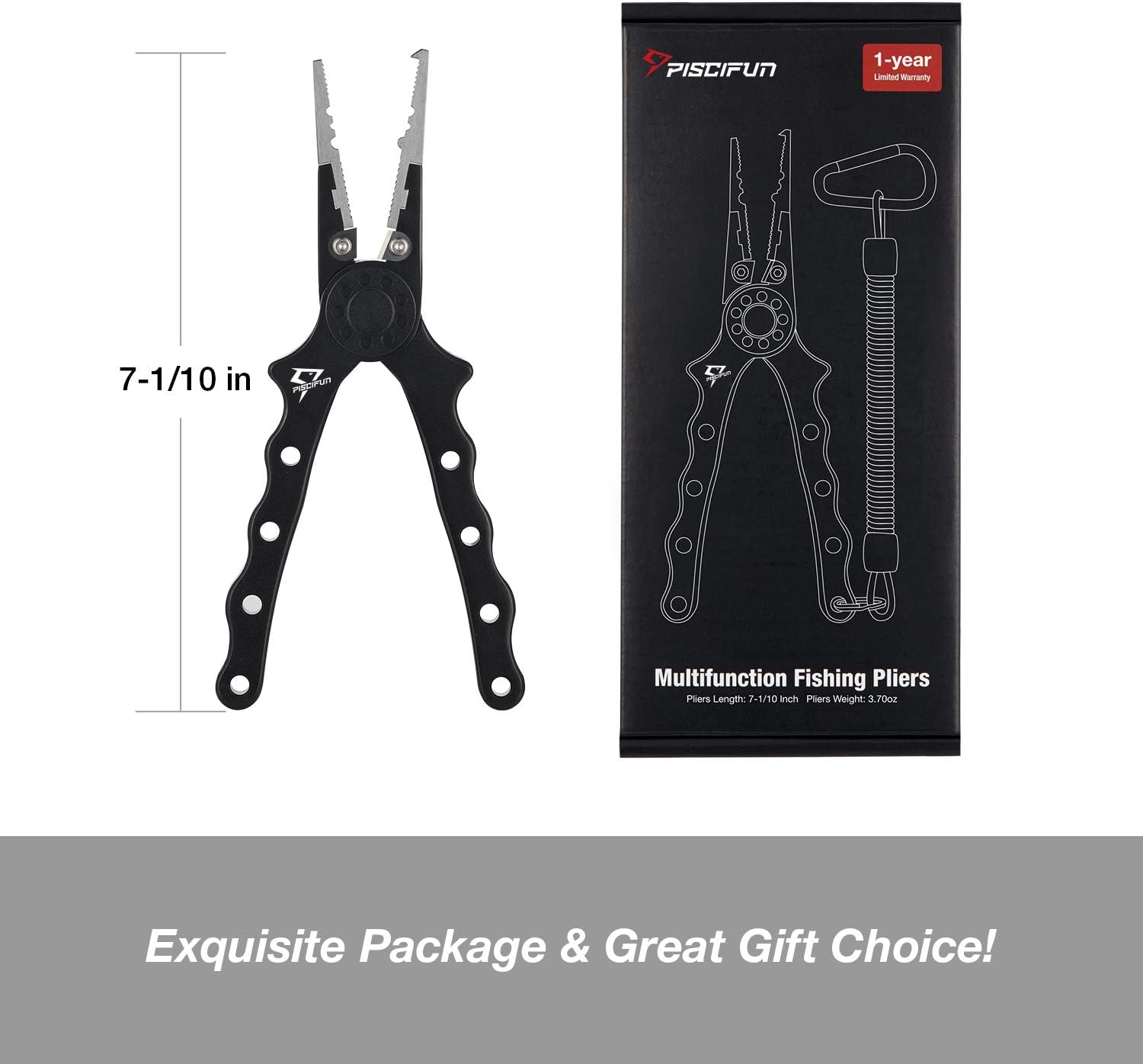 Piscifun Saltwater Fishing Pliers, Aluminum, Split Ring, Braid Cutter