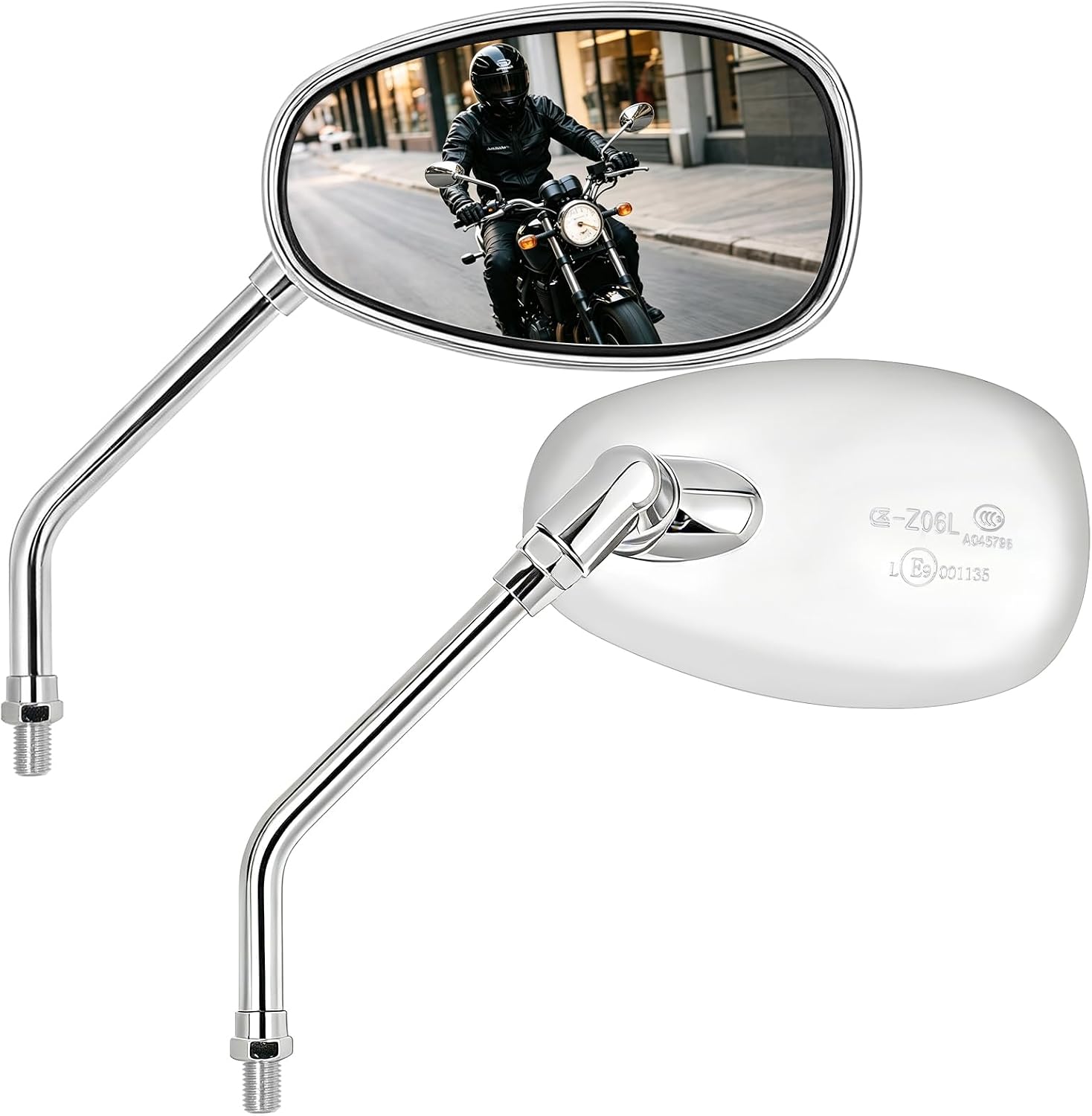 Universal Motorcycle Mirrors - M10 Chrome Oval Handlebar Rearview Mirrors Compatible with Honda Shadow MSX125 Kawasaki Vulcan Z900 Suzuki SV650 Volusia