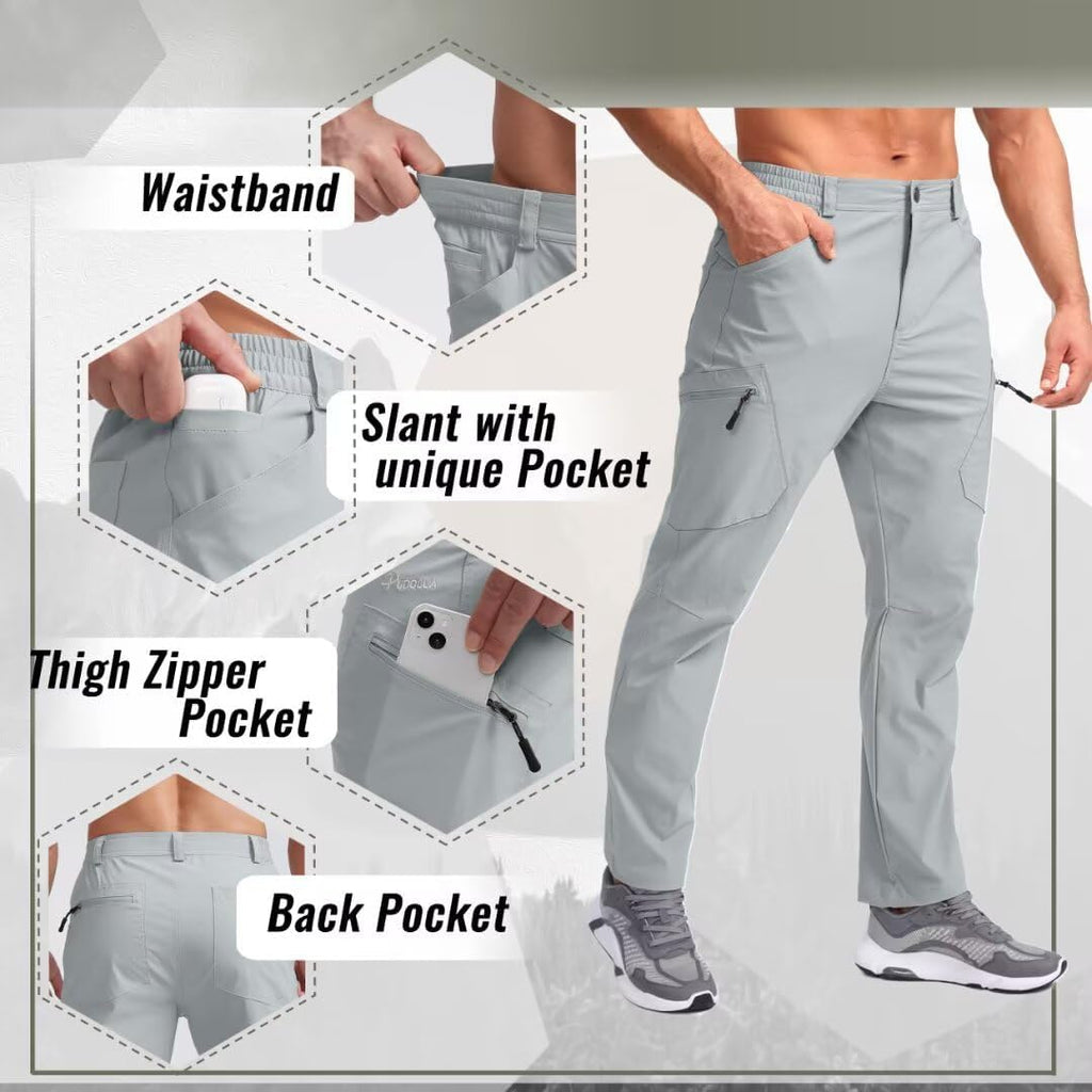 Pudolla Men's Lightweight Hiking Pants with 7 Pockets Quick Dry Water Resistant Fishing Travel Pants