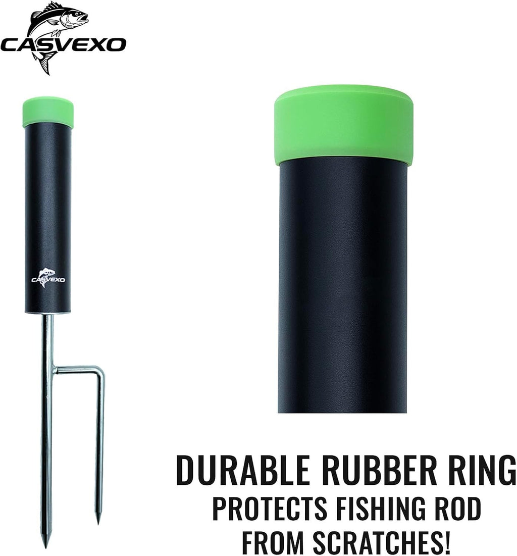 Fishing Pole Holder , 2 Pack Aluminum Fishing Rod Holder for Ground, Rod Holders for Bank Fishing, Double Spike Support, 2 Free Alarm Bells