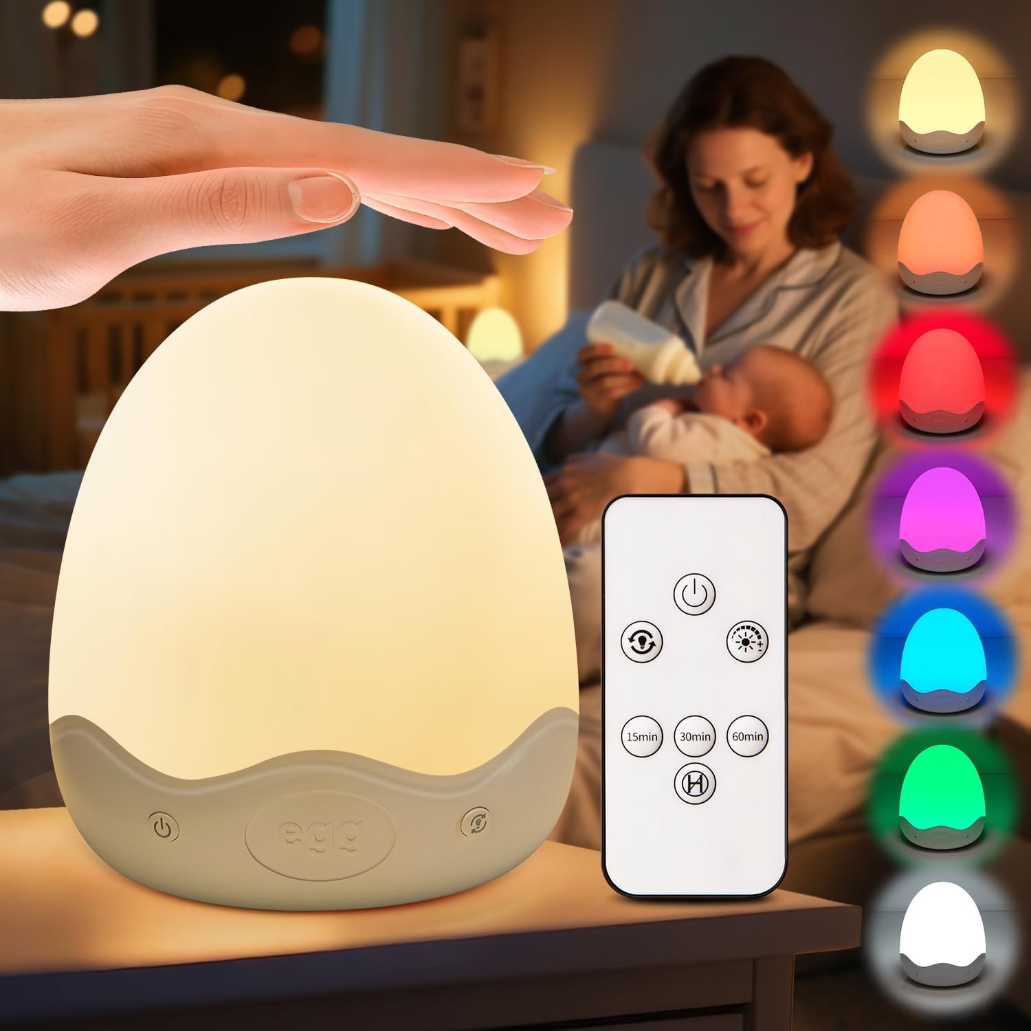 COOLNIGHT Egg Light for Nursery,10 Colors&Stepless Dimming Baby Night Light