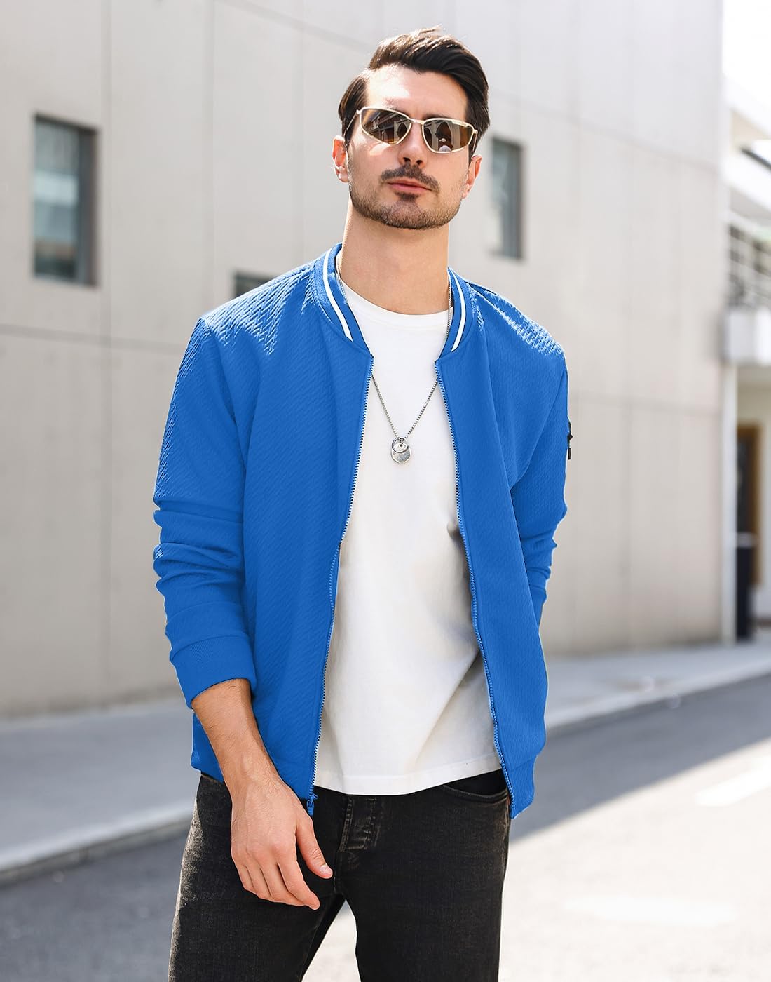 Wizoat Mens Casual Jacket Loose Fit Lightweight Jacket Varsity Bomber Jacket with Zipper