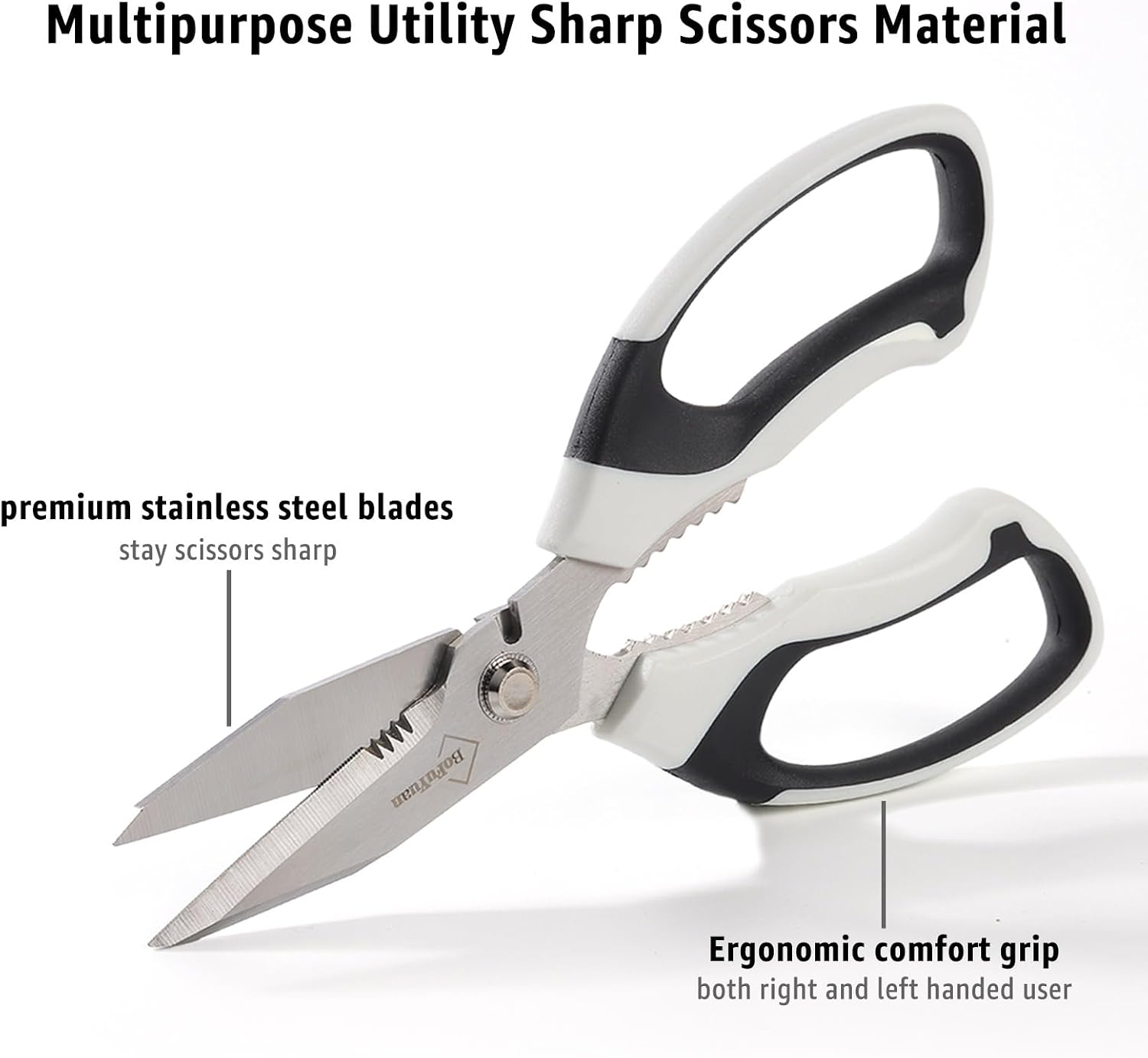 BoFuYuan Utility Scissors All Purpose heavy duty 8-Inch White
