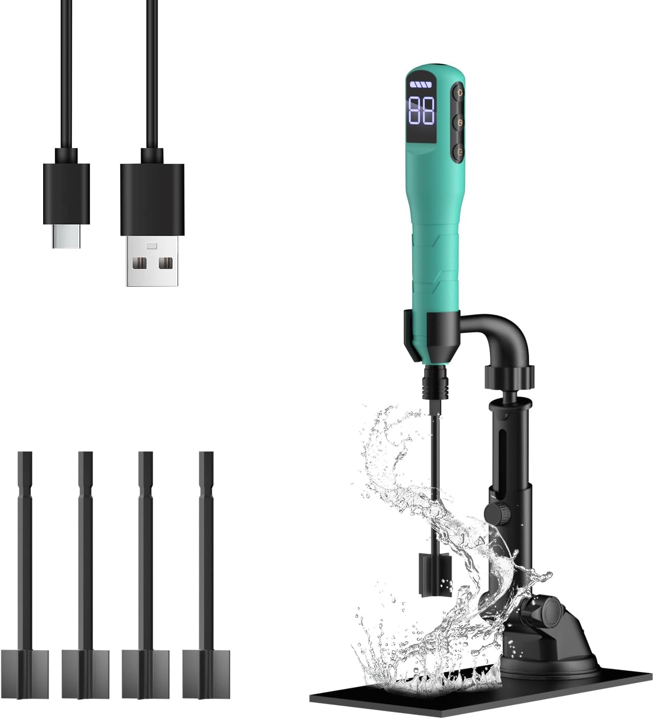Rechargeable Resin Mixer, Handheld Epoxy Stirrer with 4 Paddles, 2Pack, Black