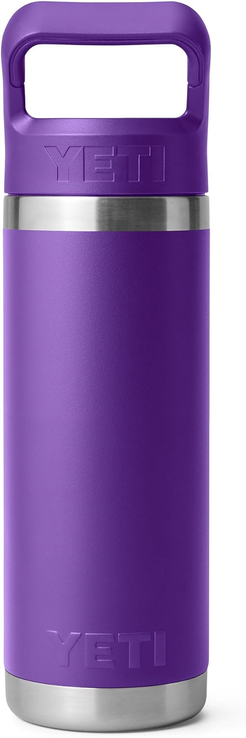 YETI Rambler 18 oz Bottle, Vacuum Insulated, Stainless Steel with Color Matching Straw Cap, Pace Purple