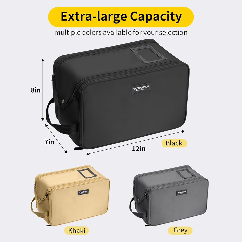 THKFISH Fishing Soft Plastic Bait Storage, Water-Resistant Extra-Large Clear Sleeves Tackle Bait Bag Storage For Lure Hooks, Sinkers & Fishing Accessories(Black)