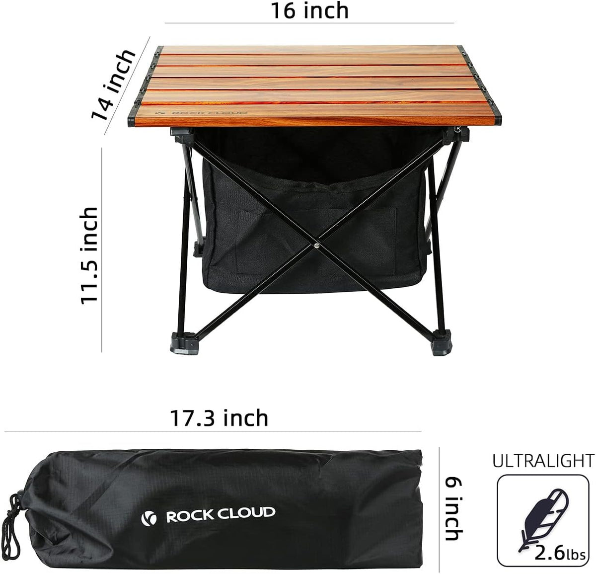ROCK CLOUD Portable Camping Table Ultralight Aluminum Camp Table with Storage Bag Folding Beach Table for Camping Hiking Backpacking Outdoor Picnic, Small