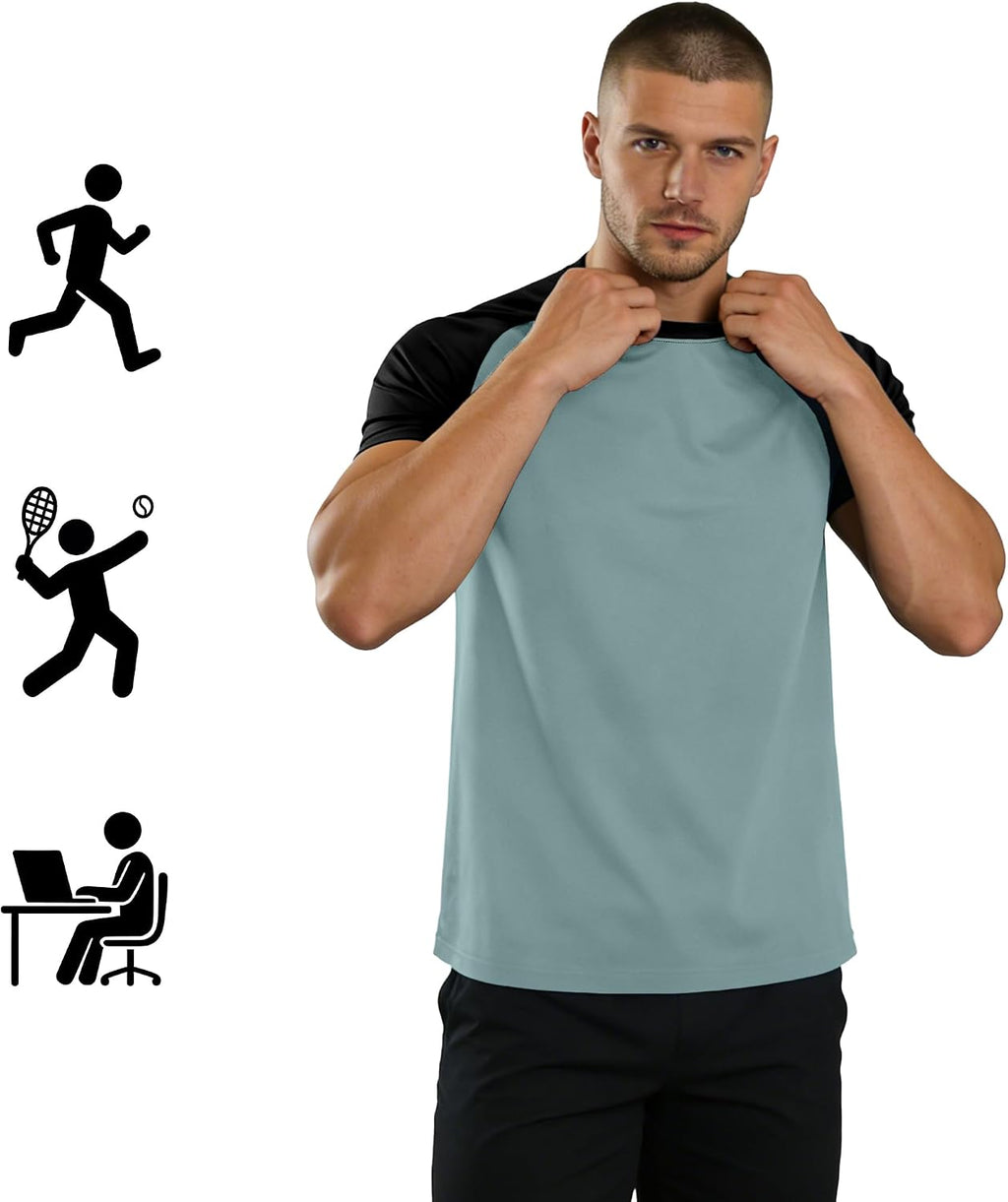 HovSiyla 5 Pack Mens Quick Drying Shirts Crew Neck Loose Breathable Cool Workout Running Athletic Outdoor Sports Casual Tops