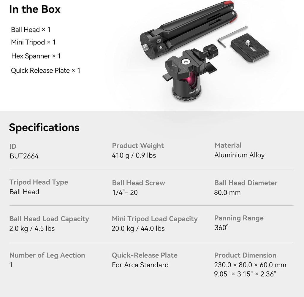 SmallRig Mini Tabletop Tripod with QR Plate for Arca-Type - BUT2664