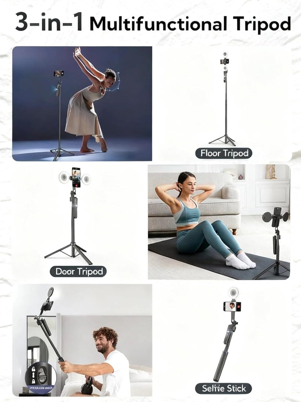 Black Tripod for iPhone with Light, Ring Light Holder for iPhone, Adjustable Selfie Stick Stand with Fill Light, Extendable Phone Tripod for Video Recording, Live Streaming, and Photography