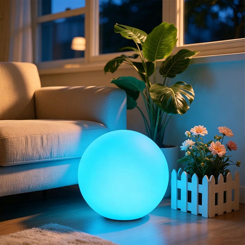 14-in LED Ball Light, Rechargeable Outdoor Globes Light Dimmable RGB Color Changing Globe Floor Lamp w/Remote, Modern Versatile LED Globe Orb Lights Waterproof Glowing Orb Lamp for Home Yard Lawn Path