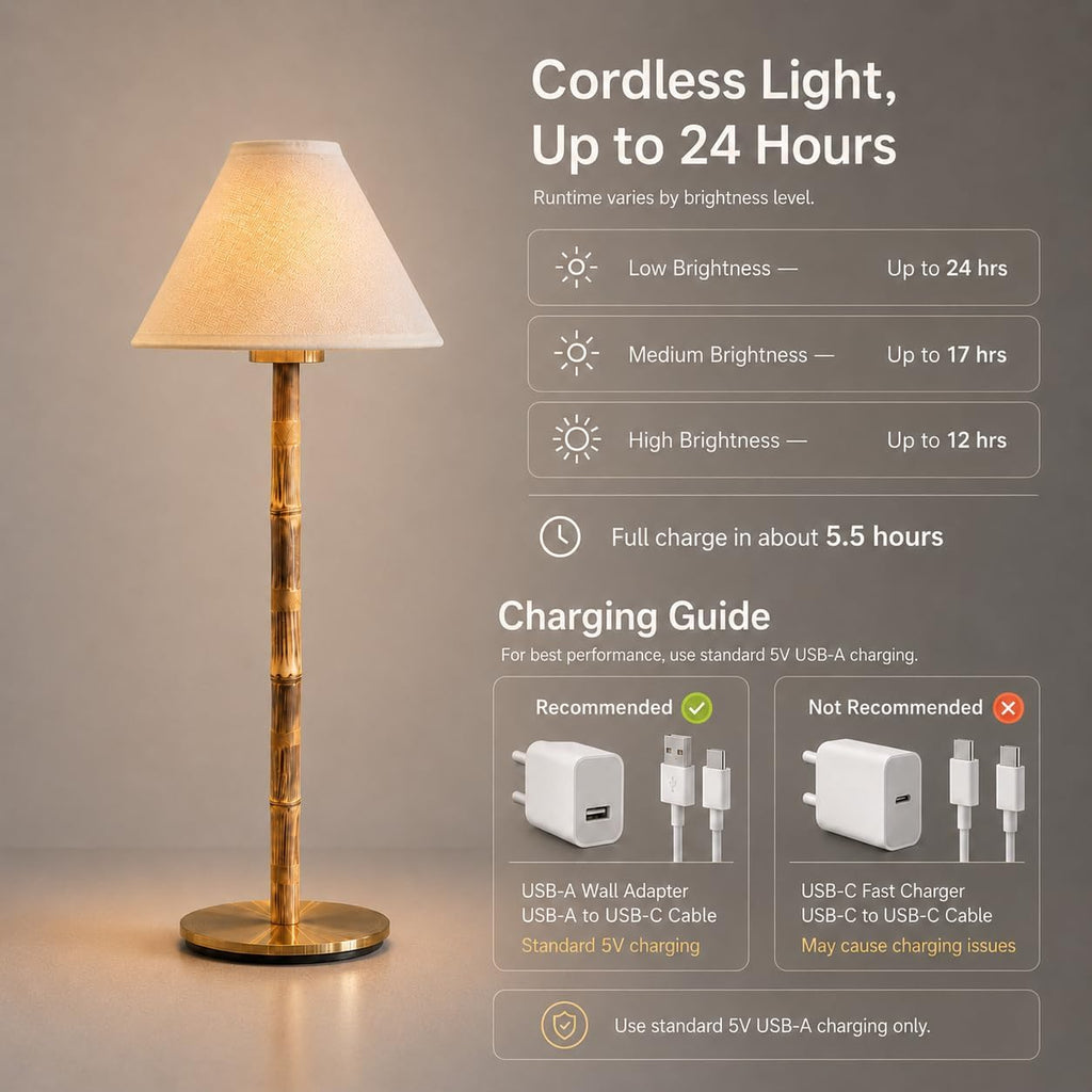 Bamboo Cordless LED Table Lamp – Rechargeable 24-Hour Battery, Dimmable Warm Light, Portable Wireless Lamp with Remote for Indoor/Outdoor Use, Home, Patio, Restaurant – (WHITE LINEN), 14.95" Tall