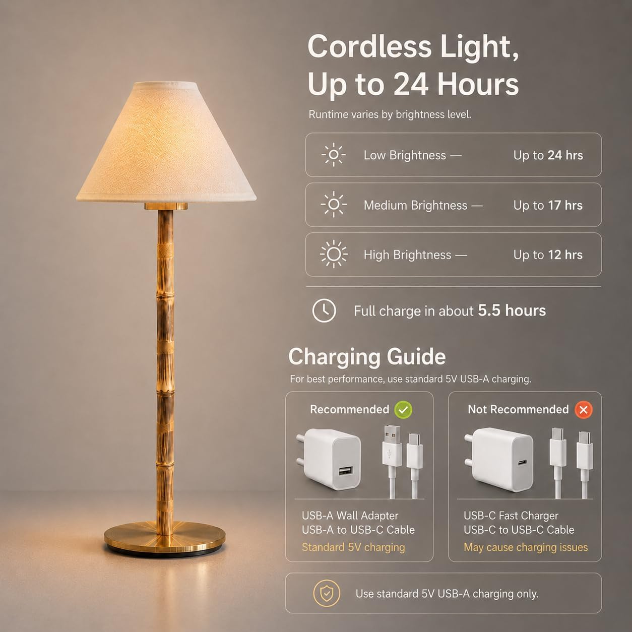 Bamboo Cordless LED Table Lamp – Rechargeable 24-Hour Battery, Dimmable Warm Light, Portable Wireless Lamp with Remote for Indoor/Outdoor Use, Home, Patio, Restaurant – (WHITE LINEN), 14.95" Tall