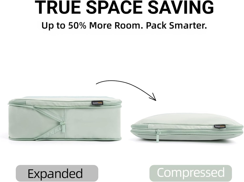 4 Piece Compression Packing Cubes for 3–7 Day Travel, Light Green
