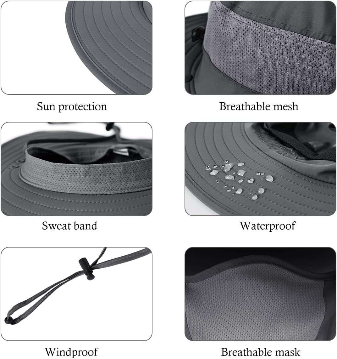3 Pack Mens Outdoor Wide Brim Fishing Hat,UPF 50+ Sun Protection Cap with Face Neck Flap for Hiking & Garden