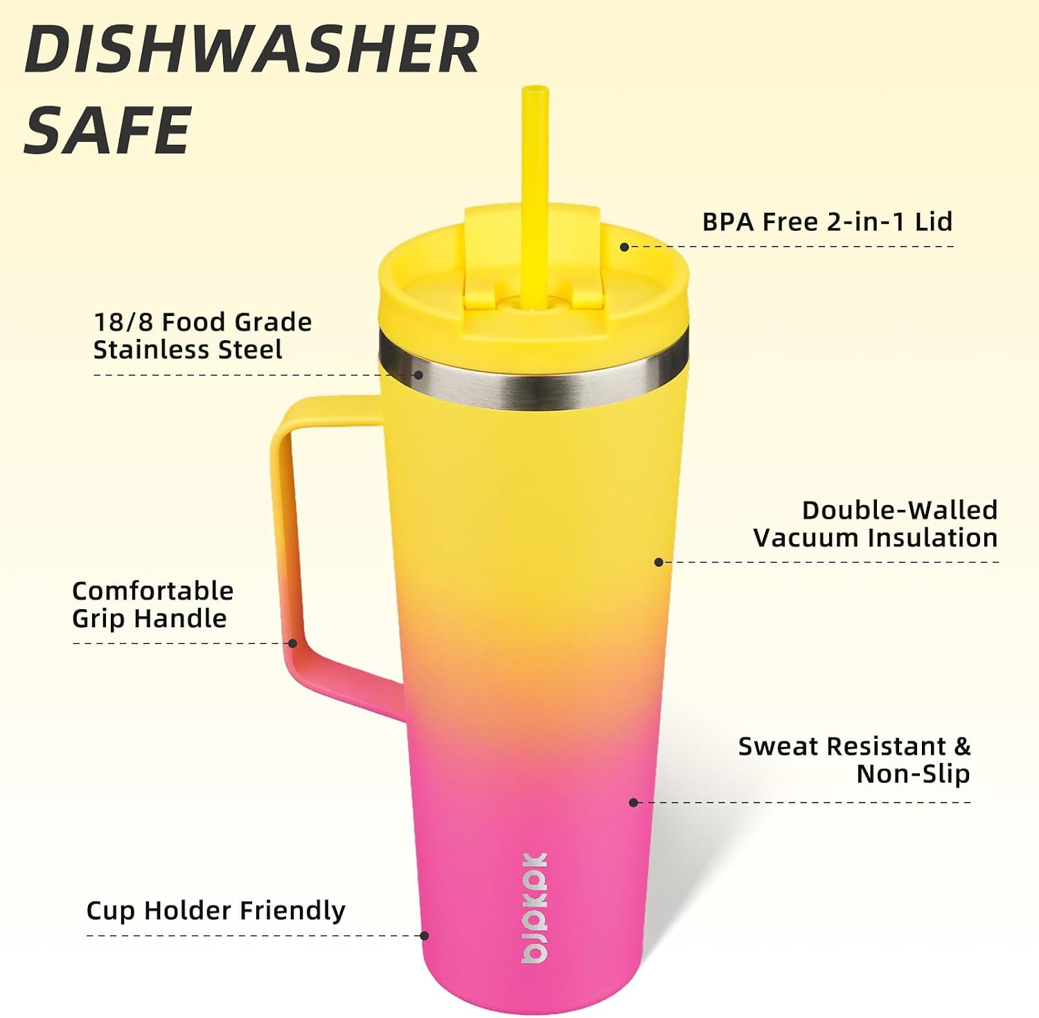 BJPKPK 26oz Insulated Tumbler with Handle, Lid & Straw, Stainless Steel