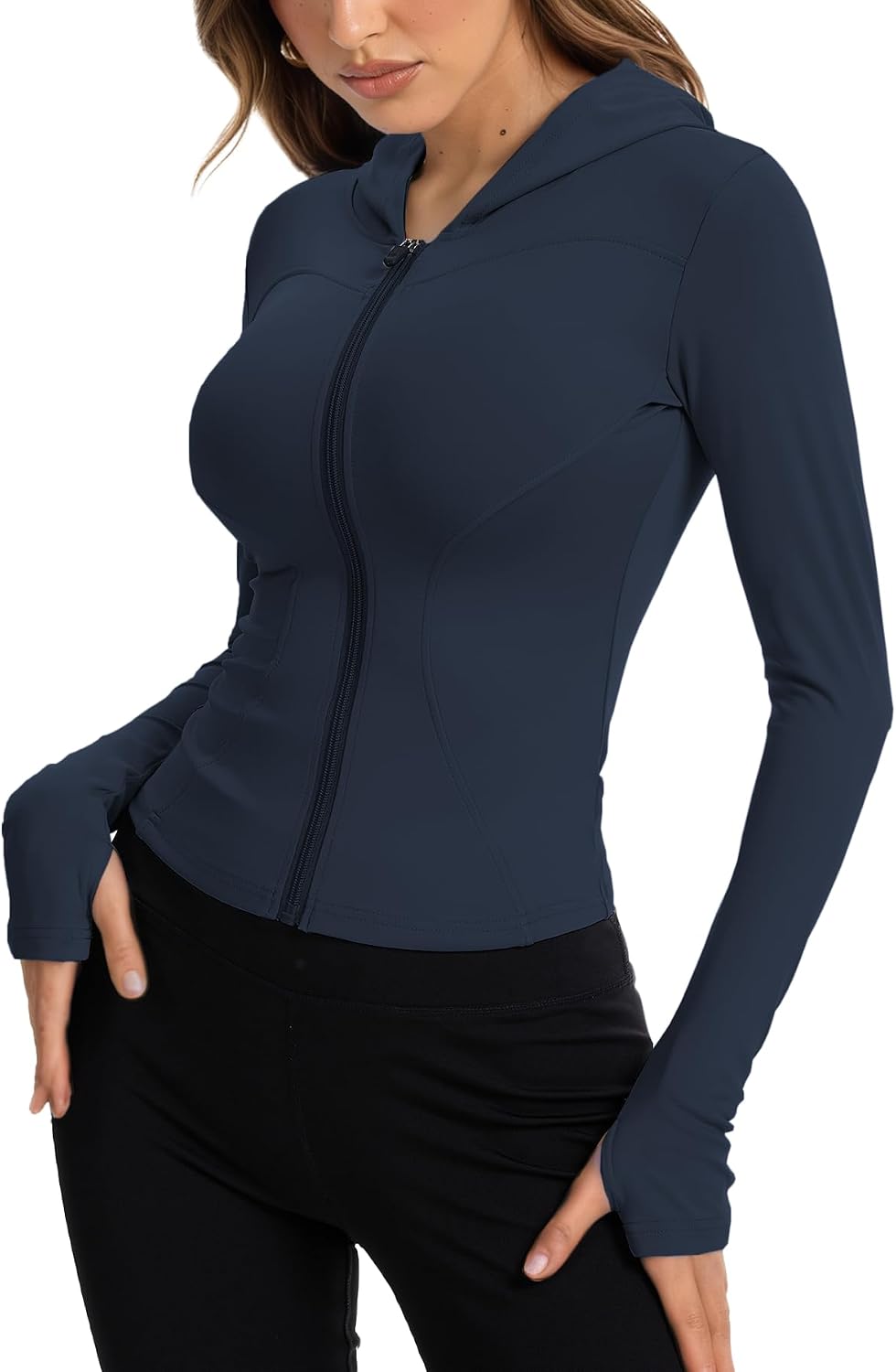Women Bbl Jackets with Hood Compression Workout Tops Lined or Unlined Lightweight Yoga Gym Jacket with Thumb Hole