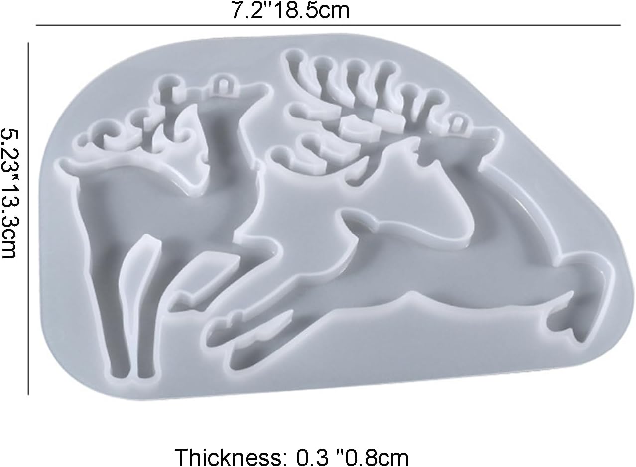 2 Pieces Deer Christmas Resin Molds Silicone, 4 Cavities Large Elk Christmas Ornament Silicone Molds for Family Christmas Tree Decorations, Gifts, Resin Art Craft, Keychains