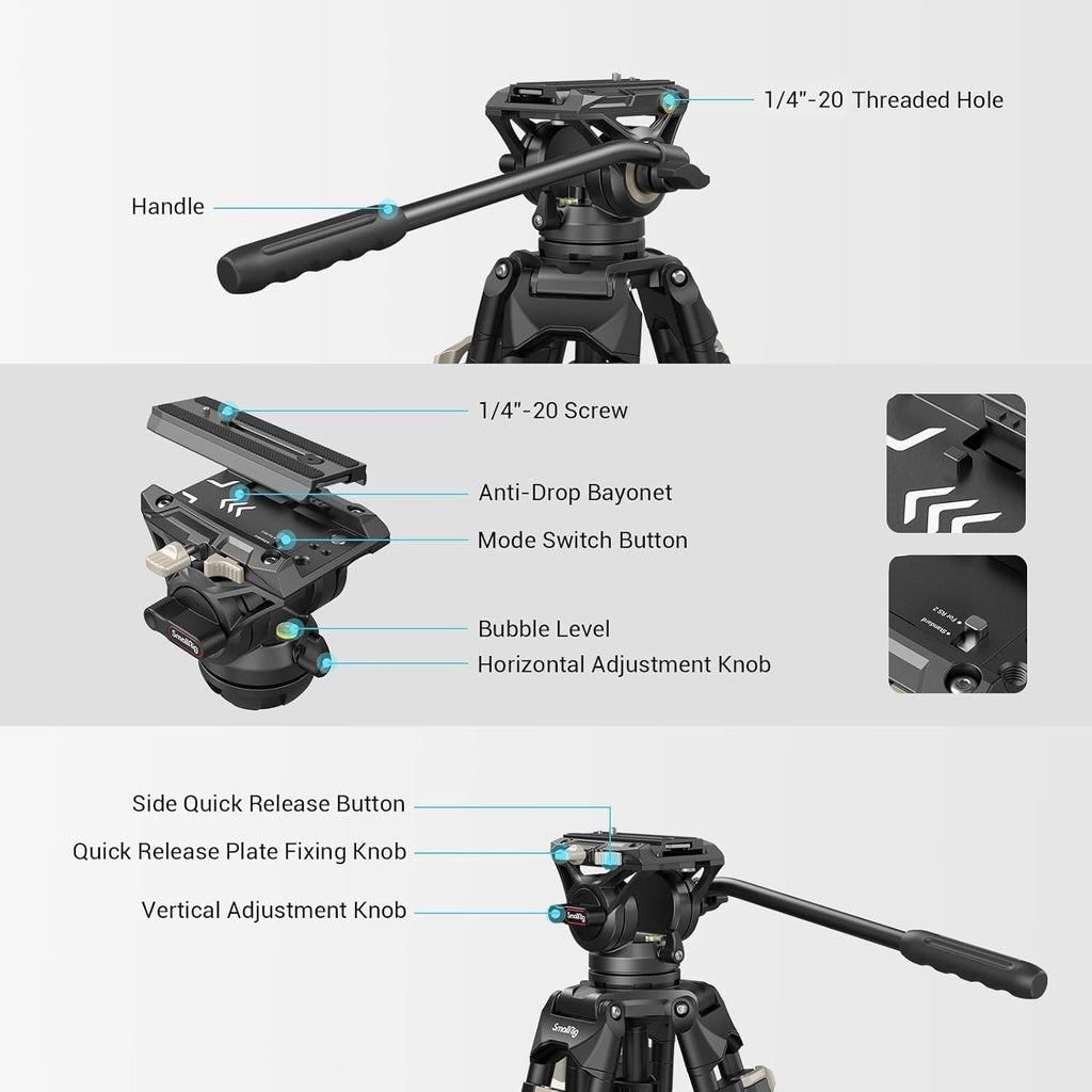 SmallRig 73.2"/ 186cm Heavy Duty Video Tripod with Fluid Head AD-01