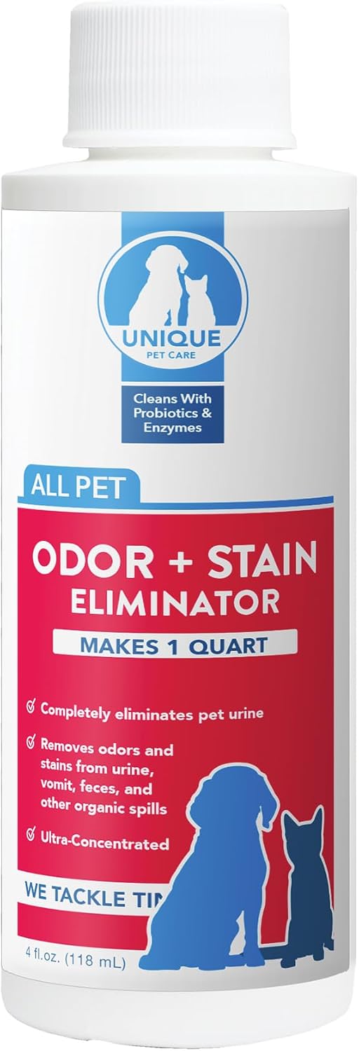 Unique Pet Odor and Stain Eliminator Liquid Concentrate - Makes Over 2.5 Gallons - Eliminates Pet Odors and Stains (32 oz)
