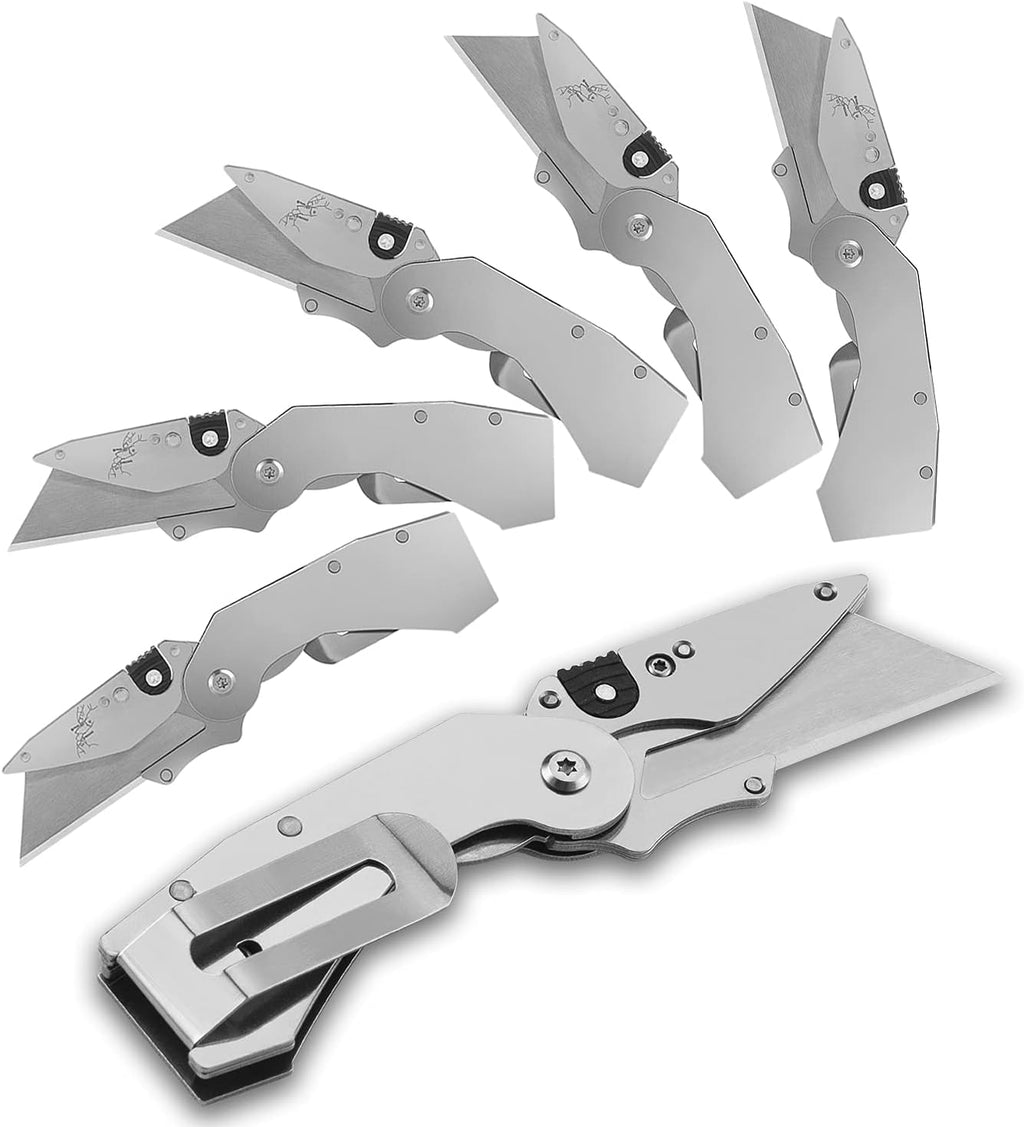 Lichamp 6-Pack Folding Utility Knife, Quick-Change Box Cutter with Razor Blades & Belt Clip, Portable Construction Tool for DIY, Outdoor & Warehouse Use, Black
