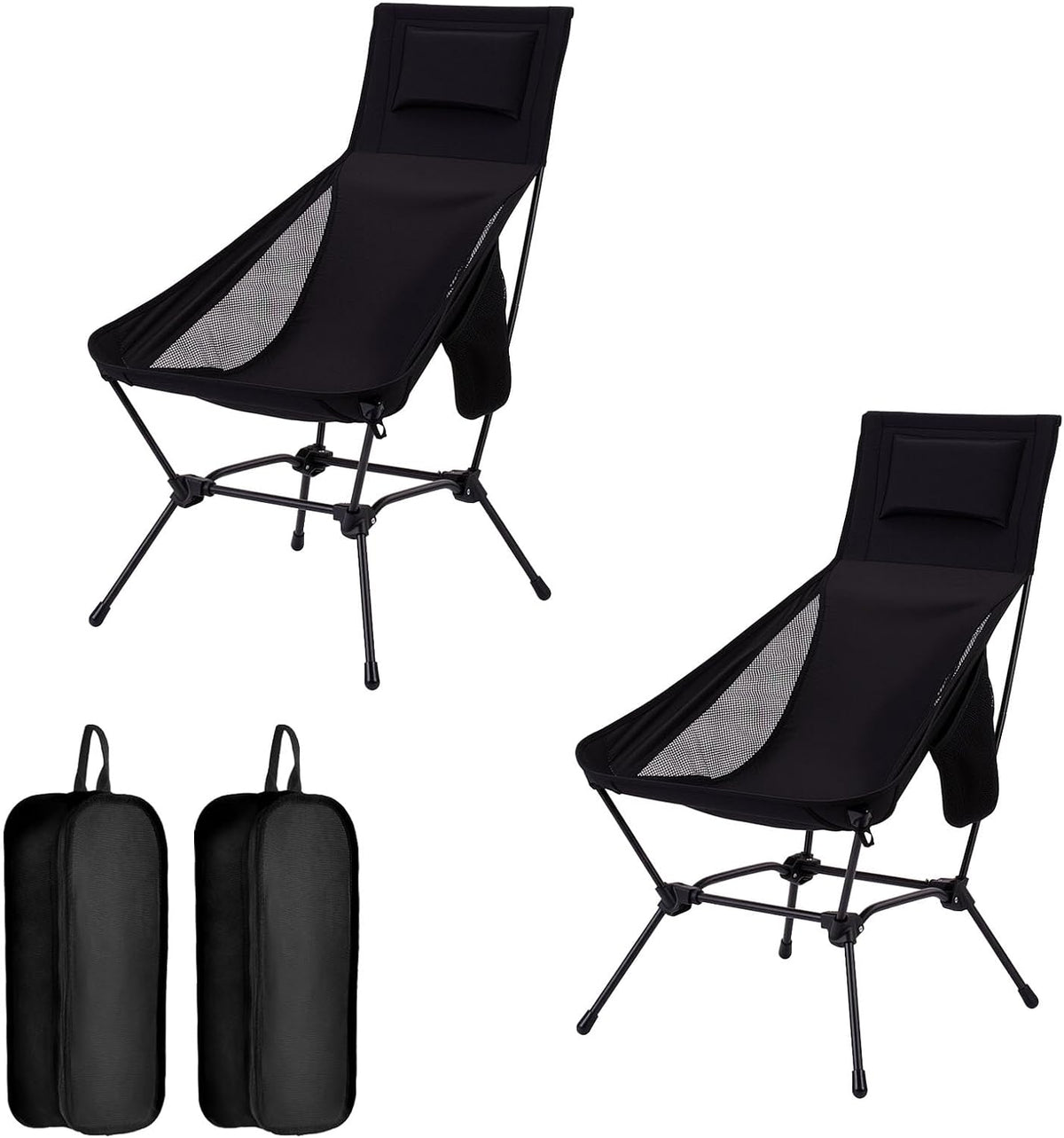 2 Pack High Back Camping Chair, 2-in-1 Height Adjustable, Heavy Duty