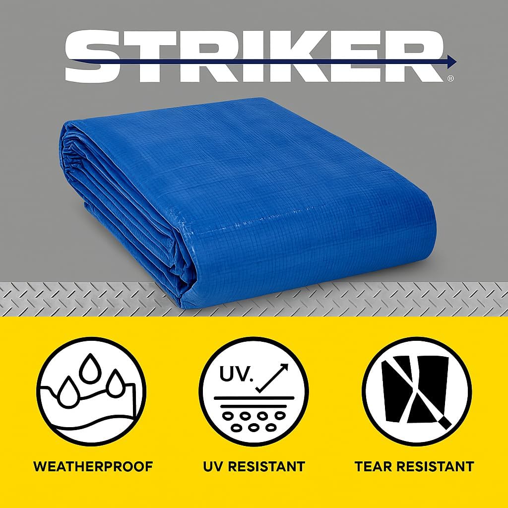 Striker Blue Tarp, Waterproof, UV Resistent, Covers 384 Sq. Ft 20' X 20'