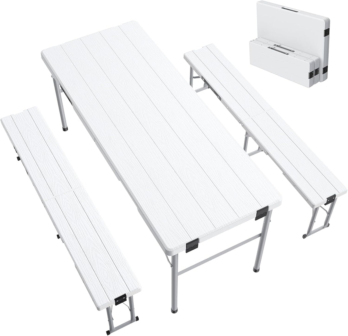 6' Picnic Table Set w/2 Benches 3-Piece 1-Case Camping Table Chair Set