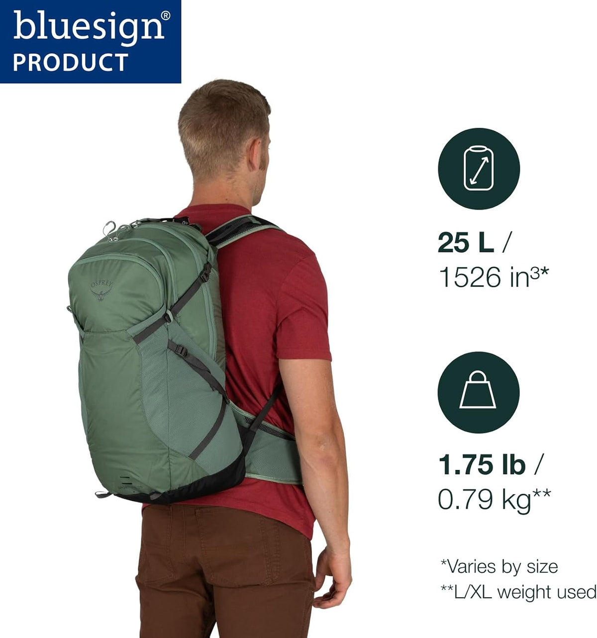 Osprey Sportlite 25L Lightweight Hiking Backpack for Men and Women, Pine Leaf Green, M/L