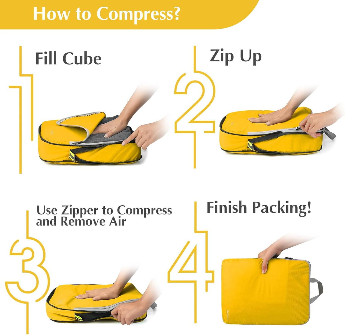 Gonex Compression Packing Cubes, 4-Piece Expandable Travel Organizers
