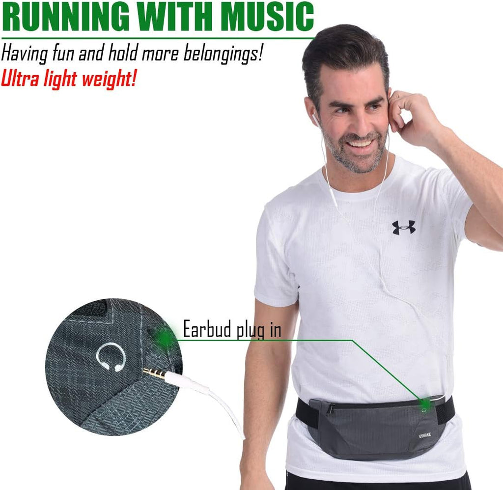 USHAKE Running Belt,Men or Women Ultra Light Bounce Free Waist Pouch Bag Fitness Workout Belt Sport Waist Pack Exercise Waist Bag for iPhone Samsung LG in Running Gym Marathon (Grey)