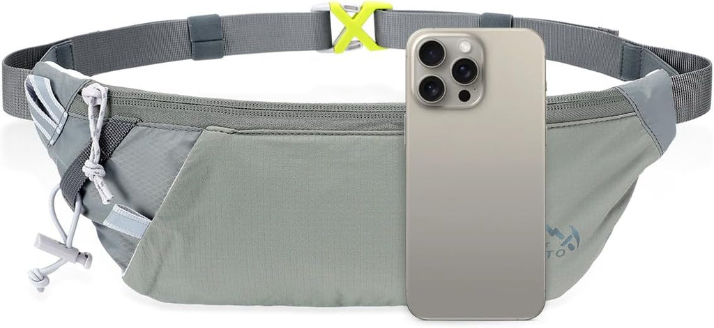 INOXTO Slim Running Belt Fanny Pack for Women and Men Sports Waist Bag Pack with 300ml Water Bottle for Running Walking Cycling Hiking Reflective Running Pouch Belt for All Phones (Black) (Gray)
